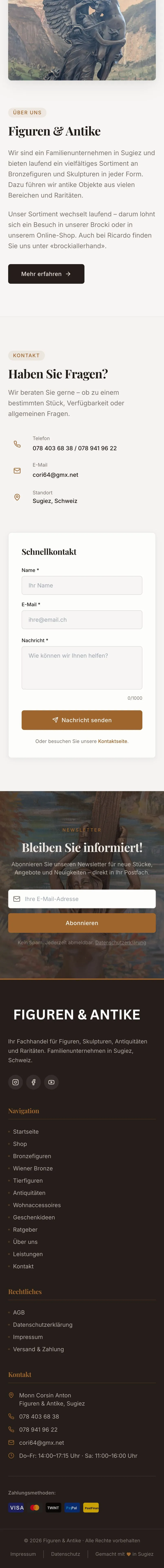 Vorher: die alte Startseite auf dem Handy, unterer Teil mit Kontaktformular und Fußbereich
