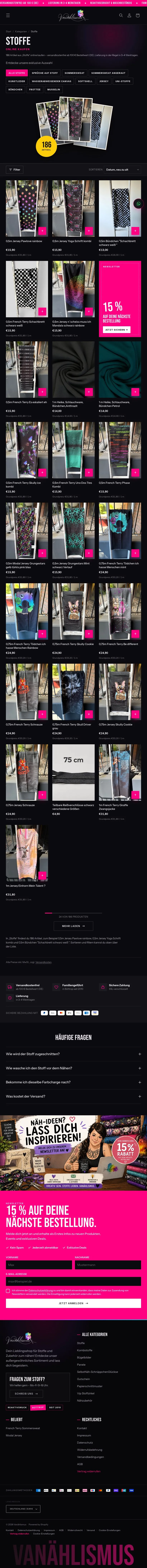 Nachher: die Kategorie Stoffe auf dem iPad mit Kopfbereich, Unterkategorien, Grundpreis und Schnellkauf