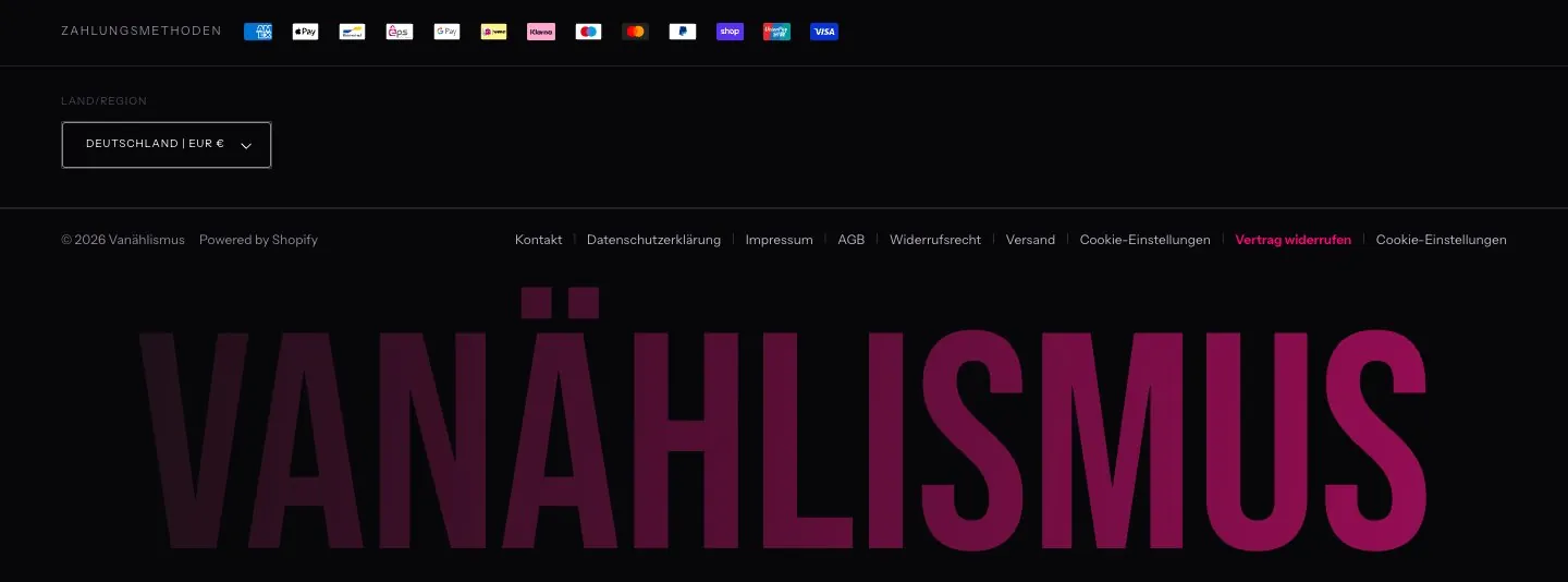 Fußbereich der neuen Startseite mit allen Kategorien und Kontakt